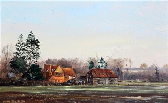 Edward Stamp (1939-) Winter Sunlight, Nether Winchendon, Buckinghamshire, 5.5 x 9in.